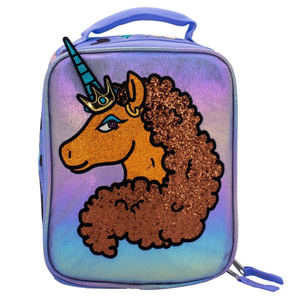 Purple Afro Unicorn Lunch Box Magical Kids School Insulated Lunches Tote Bag NEW